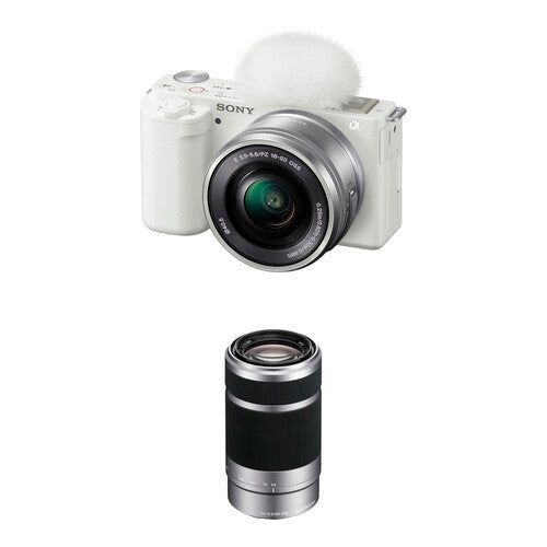 Sony ZV-E10 Mirrorless Camera with 16-50mm and 55-210mm Lens (White)
